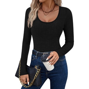 image:imageEkouaer Womens Scoop Neck Shirts Long Sleeve Top Basic Ribbed Tee Lightweight Thermal Undershirt Slim Fit Pullover SweaterBlack