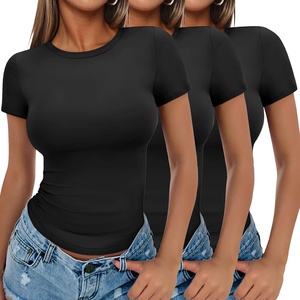 image:imageEkouaer Womens Short Sleeve Shirts 3 Pack Crew Neck Tops Slim Fit Basic Tees Trendy Clothes Base Layer3pcs Black Black Black