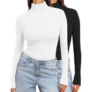 image:imageEkouaer Womens Turtleneck Long Sleeve Shirts Slim Fit Thermal Underwear Tops Lightweight Pullover TeesBlackWhite