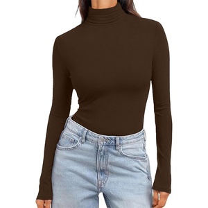 image:imageEkouaer Womens Turtleneck Long Sleeve Shirts Slim Fit Thermal Underwear Tops Lightweight Pullover TeesBrown