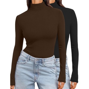 image:imageEkouaer Womens Turtleneck Long Sleeve Shirts Slim Fit Thermal Underwear Tops Lightweight Pullover TeesBrownBlack