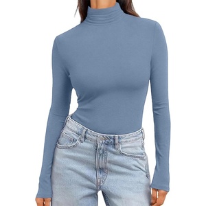 image:imageEkouaer Womens Turtleneck Long Sleeve Shirts Slim Fit Thermal Underwear Tops Lightweight Pullover TeesHaze Blue