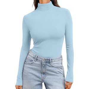 image:imageEkouaer Womens Turtleneck Long Sleeve Shirts Slim Fit Thermal Underwear Tops Lightweight Pullover TeesLight Blue