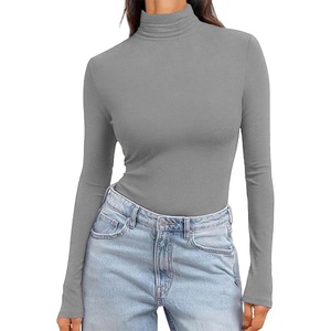 image:imageEkouaer Womens Turtleneck Long Sleeve Shirts Slim Fit Thermal Underwear Tops Lightweight Pullover TeesLight Grey