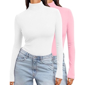 image:imageEkouaer Womens Turtleneck Long Sleeve Shirts Slim Fit Thermal Underwear Tops Lightweight Pullover TeesWhitePink