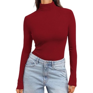 image:imageEkouaer Womens Turtleneck Long Sleeve Shirts Slim Fit Thermal Underwear Tops Lightweight Pullover TeesWine Red