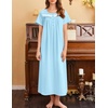 image:imageEkouaer Nightgown for Women Cotton Long Night Gown Short Sleeve Nightdress with Pockets Button Sleepshirt Soft SleepwearCyan