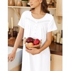 image:imageEkouaer Nightgown for Women Cotton Long Night Gown Short Sleeve Nightdress with Pockets Button Sleepshirt Soft SleepwearWhite