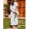 image:imageEkouaer Nightgown for Women Cotton Long Night Gown Short Sleeve Nightdress with Pockets Button Sleepshirt Soft SleepwearWhite Blue  Orange Florals