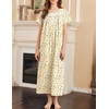 image:imageEkouaer Nightgown for Women Cotton Long Night Gown Short Sleeve Nightdress with Pockets Button Sleepshirt Soft SleepwearYellow Green Leaves