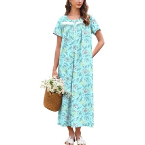 image:imageEkouaer Nightgown for Women Cotton Long Night Gown Short Sleeve Nightdress with Pockets Button Sleepshirt Soft SleepwearLine Drawing Flowers