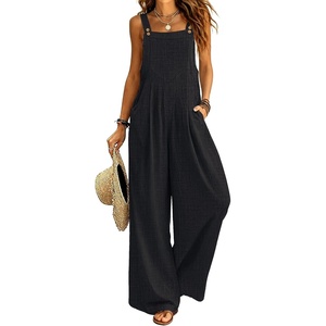 image:imageEkouaer Womens Casual Loose Overalls Jumpsuits Summer Outfits Wide Leg Pants Rompers with Pockets SXXLBlack