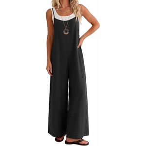 image:imageEkouaer Womens Casual Overalls Wide Leg Jumpsuits Loose Summer Rompers Baggy Jumpers with PocketsBlack