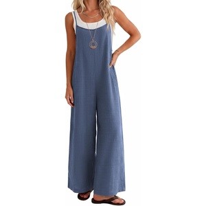 image:imageEkouaer Womens Casual Overalls Wide Leg Jumpsuits Loose Summer Rompers Baggy Jumpers with PocketsBlue