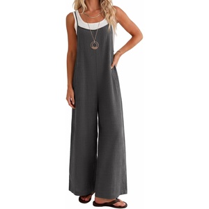 image:imageEkouaer Womens Casual Overalls Wide Leg Jumpsuits Loose Summer Rompers Baggy Jumpers with PocketsDark Grey