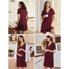 image:imageEkouaer 2 Pack LaborDeliveryHospital Gown 3 in 1 Maternity Dress V Neck Nursing Nightgown Postpartum Pajamas with ButtonBlackDark Red