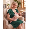 image:imageEkouaer Cotton Labor and Delivery Gown for Hospital 3 in 1 Nursing Nightgown for Breastfeeding Short Sleeve Maternity DressEvergreen