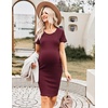 image:imageEkouaer Maternity Dress Rib Knit Short Sleeve Bodycon Dresses Casual Stretchy Pregnancy ClothesBurgundy