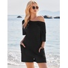 image:imageEkouaer Rompers for Women Casual Ribbed Short Sleeve TShirt Tee Romper Summer Outfits with Pockets 2026Black