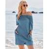 image:imageEkouaer Rompers for Women Casual Ribbed Short Sleeve TShirt Tee Romper Summer Outfits with Pockets 2026Lake Blue