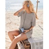 image:imageEkouaer Rompers for Women Casual Ribbed Short Sleeve TShirt Tee Romper Summer Outfits with Pockets 2026Moon Gray