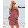 image:imageEkouaer Rompers for Women Casual Ribbed Short Sleeve TShirt Tee Romper Summer Outfits with Pockets 2026Wine Red