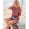 image:imageEkouaer Rompers for Women Casual Ribbed Short Sleeve TShirt Tee Romper Summer Outfits with Pockets 2026Wine Red