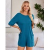 image:imageEkouaer Summer Rompers for Women Short Sleeve Oversized Tshirt Romper Reversible Baggy Jumpsuit Outfits with PocketsBlue