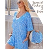 image:imageEkouaer Summer Rompers for Women Short Sleeve Oversized Tshirt Romper Reversible Baggy Jumpsuit Outfits with PocketsBlue Floral