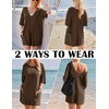 image:imageEkouaer Summer Rompers for Women Short Sleeve Oversized Tshirt Romper Reversible Baggy Jumpsuit Outfits with PocketsBrown