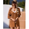 image:imageEkouaer Summer Rompers for Women Short Sleeve Oversized Tshirt Romper Reversible Baggy Jumpsuit Outfits with PocketsCaramel