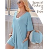 image:imageEkouaer Summer Rompers for Women Short Sleeve Oversized Tshirt Romper Reversible Baggy Jumpsuit Outfits with PocketsLight Blue