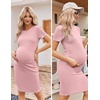 image:imageEkouaer Womens Maternity Dress Ruched Ribbed Bodycon Summer Dresses Casual Pregnancy Dress SXXLCoral Pink