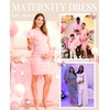 image:imageEkouaer Womens Maternity Dress Ruched Ribbed Bodycon Summer Dresses Casual Pregnancy Dress SXXLWine Red