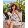 image:imageEkouaer Womens Overalls Summer Rompers Sleeveless Short Jumpsuits Casual Beach Vacation Outfits with PocketsFloral Orange