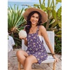 image:imageEkouaer Womens Overalls Summer Rompers Sleeveless Short Jumpsuits Casual Beach Vacation Outfits with PocketsFloral Purple