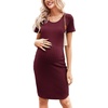 image:imageEkouaer Maternity Dress Rib Knit Short Sleeve Bodycon Dresses Casual Stretchy Pregnancy ClothesBurgundy