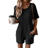 image:imageEkouaer Rompers for Women Casual Ribbed Short Sleeve TShirt Tee Romper Summer Outfits with Pockets 2026Black