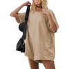 image:imageEkouaer Summer Rompers for Women Short Sleeve Oversized Tshirt Romper Reversible Baggy Jumpsuit Outfits with PocketsKhaki