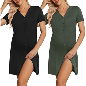 image:imageEkouaer 2 Pack LaborDeliveryHospital Gown 3 in 1 Maternity Dress V Neck Nursing Nightgown Postpartum Pajamas with ButtonBlackDeep Army Green