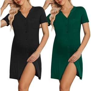 image:imageEkouaer 2 Pack LaborDeliveryHospital Gown 3 in 1 Maternity Dress V Neck Nursing Nightgown Postpartum Pajamas with ButtonBlackLake Green