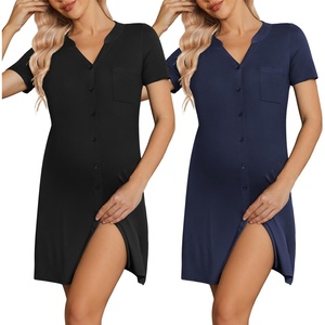 image:imageEkouaer 2 Pack LaborDeliveryHospital Gown 3 in 1 Maternity Dress V Neck Nursing Nightgown Postpartum Pajamas with ButtonBlackNavy Blue
