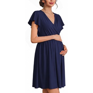 image:imageEkouaer Cotton Labor and Delivery Gown for Hospital 3 in 1 Nursing Nightgown for Breastfeeding Short Sleeve Maternity DressNavy Blue
