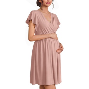 image:imageEkouaer Cotton Labor and Delivery Gown for Hospital 3 in 1 Nursing Nightgown for Breastfeeding Short Sleeve Maternity DressPink