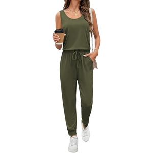 image:imageEkouaer Jumpsuits for Women Casual Sleeveless 2026 Summer Romper Dressy Vacation One Piece Outfits Fashion Travel ClothesArmy Green