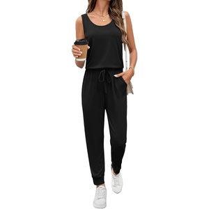 image:imageEkouaer Jumpsuits for Women Casual Sleeveless 2026 Summer Romper Dressy Vacation One Piece Outfits Fashion Travel ClothesBlack