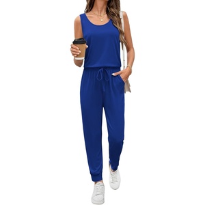 image:imageEkouaer Jumpsuits for Women Casual Sleeveless 2026 Summer Romper Dressy Vacation One Piece Outfits Fashion Travel ClothesBlue