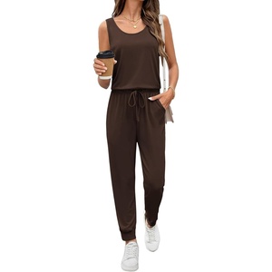 image:imageEkouaer Jumpsuits for Women Casual Sleeveless 2026 Summer Romper Dressy Vacation One Piece Outfits Fashion Travel ClothesBrown