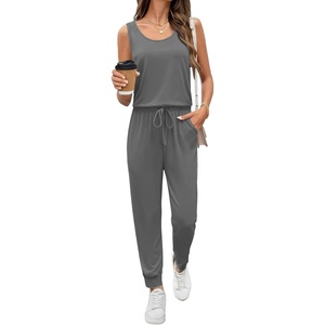 image:imageEkouaer Jumpsuits for Women Casual Sleeveless 2026 Summer Romper Dressy Vacation One Piece Outfits Fashion Travel ClothesDark Grey