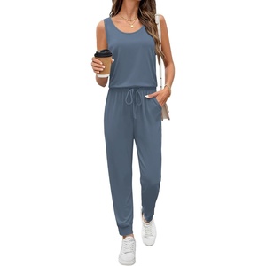 image:imageEkouaer Jumpsuits for Women Casual Sleeveless 2026 Summer Romper Dressy Vacation One Piece Outfits Fashion Travel ClothesGrey Blue